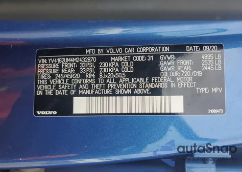 2021 Volvo Xc40 T5 R-Design z USA, uszkodzony, nr VIN YV4162UM4M2432870